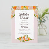 Birthday Pink Orange Gold Floral Party Einladung (Stehend Vorderseite)
