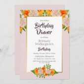 Birthday Pink Orange Gold Floral Party Einladung (Vorne/Hinten)