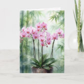 Birthday Pink Orchids On Green Bamboo Karte (Vorderseite)