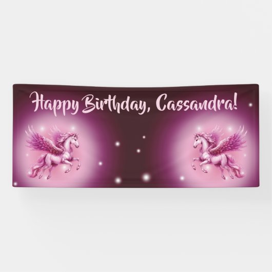 Birthday Pink Pegasus Fantasy Design Banner (Horizontal)