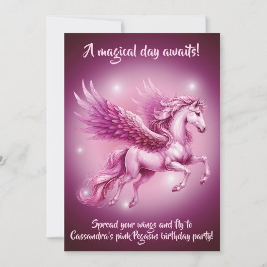 Birthday Pink Pegasus Fantasy Design Einladung (Vorderseite)
