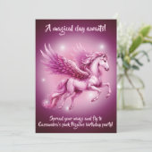 Birthday Pink Pegasus Fantasy Design Einladung (Stehend Vorderseite)