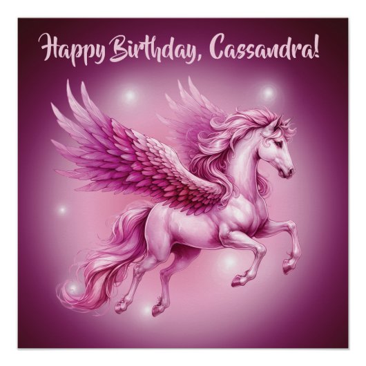 Birthday Pink Pegasus Fantasy Design Glossy Poster (Vorderseite)