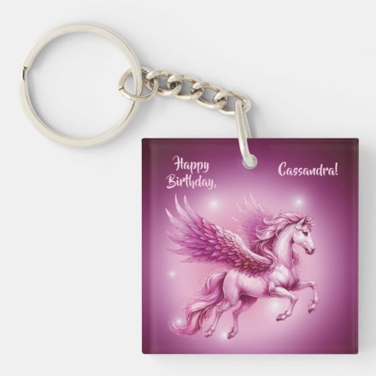 Birthday Pink Pegasus Fantasy Design Schlüsselanhänger (Vorderseite)