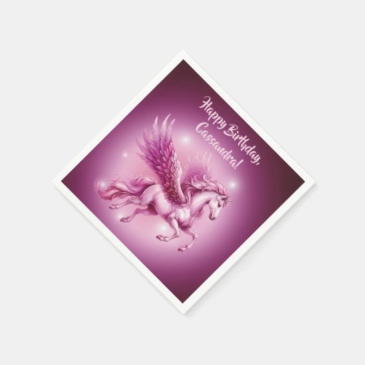 Birthday Pink Pegasus Fantasy Design Serviette (Ecke)