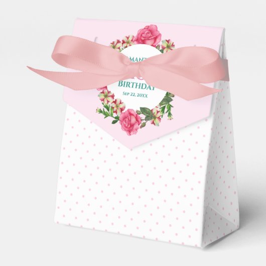 Birthday Pink Rose Red White Petunia Polka Dots Geschenkschachtel (Vorderseite)