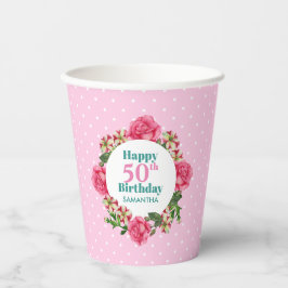 Birthday Pink Rose Red White Petunia Polka Dots Pappbecher
