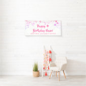 Birthday Pink Stars Brush Script Personalisiert Banner (Insitu)