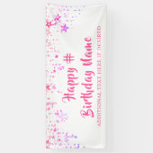 Birthday Pink Stars Brush Script Personalisiert Banner (Vertikal)