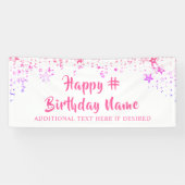 Birthday Pink Stars Brush Script Personalisiert Banner (Horizontal)