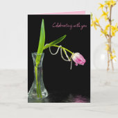 Birthday Pink Tulips and Pearls Karte (Gelbe Blume)