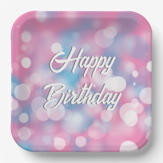 Birthday Pink und Aqua Bokeh Party Lights Pappteller (Vorderseite)