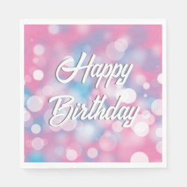 Birthday Pink und Aqua Bokeh Party Lights Serviette