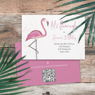 Birthday Pink Watercolor Let's Flamingle Einfach Einladung