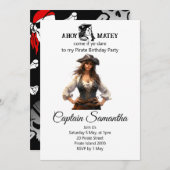 Birthday Pirate Girl Thema Einladung (Vorne/Hinten)