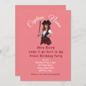 Birthday Pirate Pink Einladung (Vorne/Hinten)