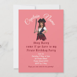 Birthday Pirate Pink Einladung
