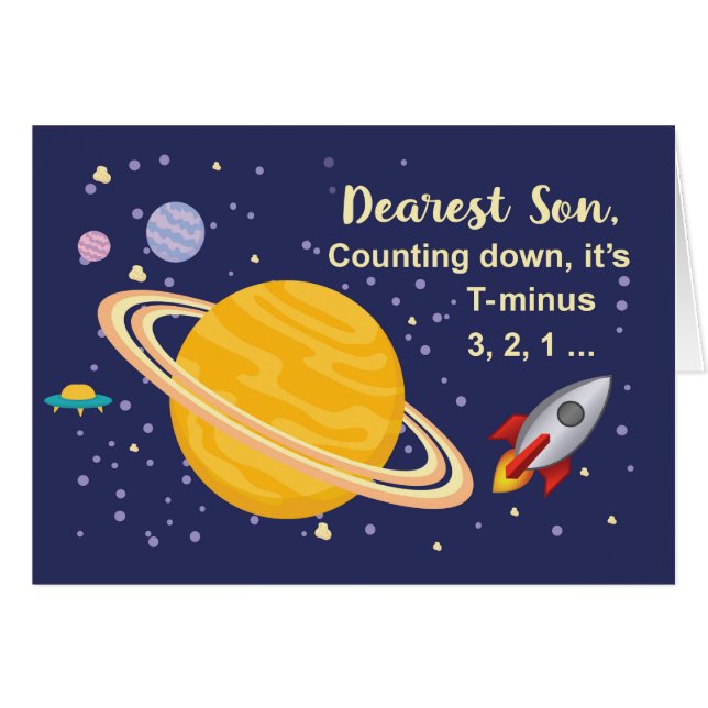 Birthday Planets im Weltraum mit Rakete (Vorderseite (Horizontal))