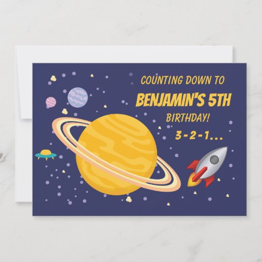 Birthday Planets & Rocket Ship in Outer Space Einladung (Vorderseite)