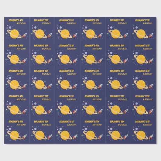 Birthday Planets & Rocket Ship in Outer Space Geschenkpapier (Flach)