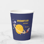 Birthday Planets & Rocket Ship in Outer Space Pappbecher (Vorderseite)