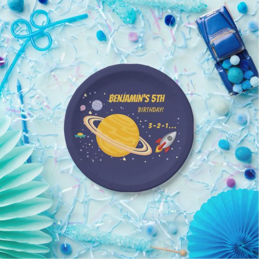 Birthday Planets & Rocket Ship in Outer Space Pappteller (Party)