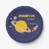 Birthday Planets & Rocket Ship in Outer Space Pappteller (Vorderseite)