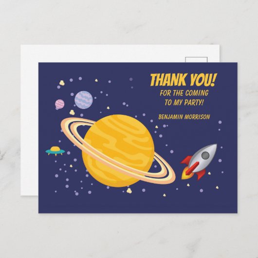 Birthday Planets & Rocket Ship in Outer Space Postkarte (Vorne/Hinten)