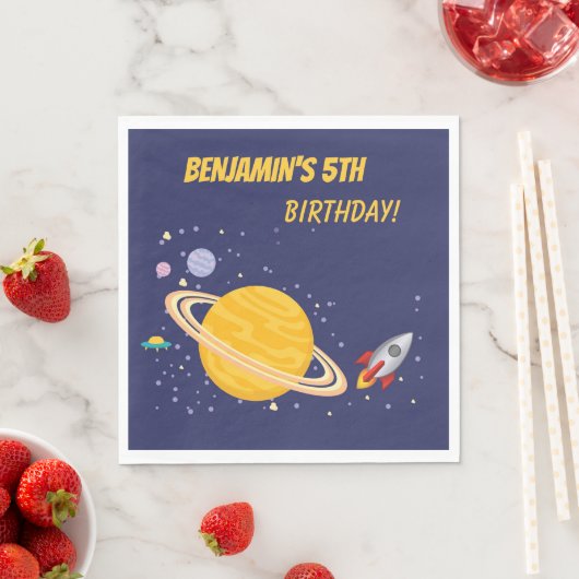 Birthday Planets & Rocket Ship in Outer Space Serviette (Beispiel)