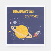 Birthday Planets & Rocket Ship in Outer Space Serviette (Vorderseite)
