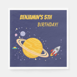Birthday Planets & Rocket Ship in Outer Space Serviette