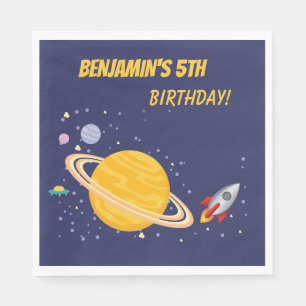Birthday Planets & Rocket Ship in Outer Space Serviette