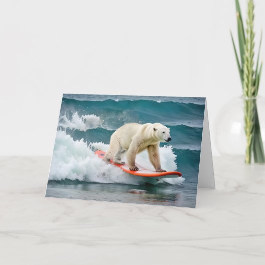 Birthday Polar Bear auf einem Surfbrett Karte (Vorderseite)