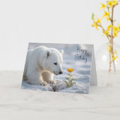 Birthday Polar Bear Cub Admiring a Daisy Karte (Gelbe Blume)