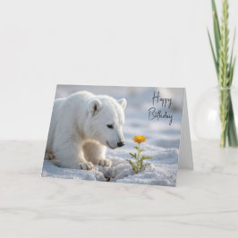 Birthday Polar Bear Cub Admiring a Daisy Karte