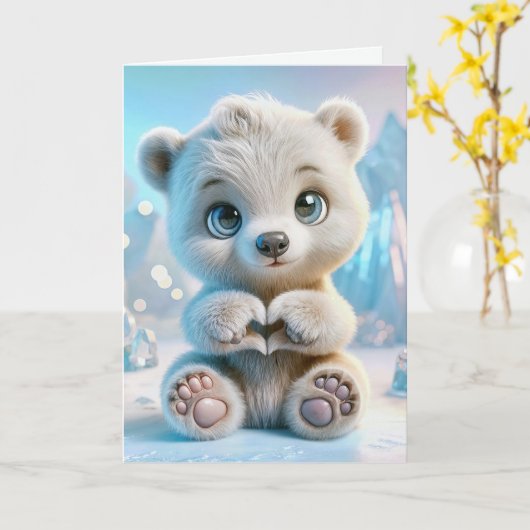 Birthday Polar Bear Cub Karte (Gelbe Blume)