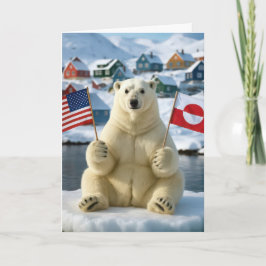 Birthday Polar Bear Greenland and American Flags Karte