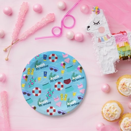 Birthday Pool Fun Party Muster Pappteller (Party)