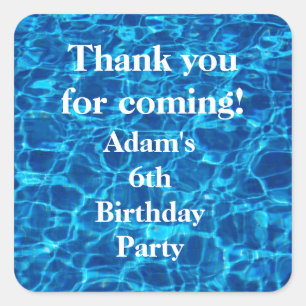 Birthday Pool Party Blue Personalisiert Vielen Dan Quadratischer Aufkleber