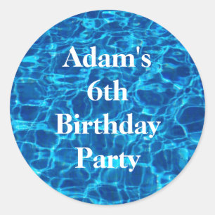 Birthday Pool Party Blue Water Personalisiert Name Runder Aufkleber