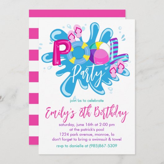 Birthday Pool Party Einladung (Vorne/Hinten)