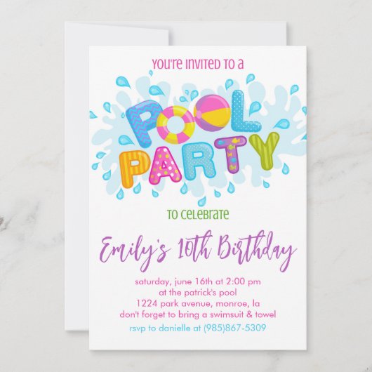 Birthday Pool Party Einladung (Vorderseite)