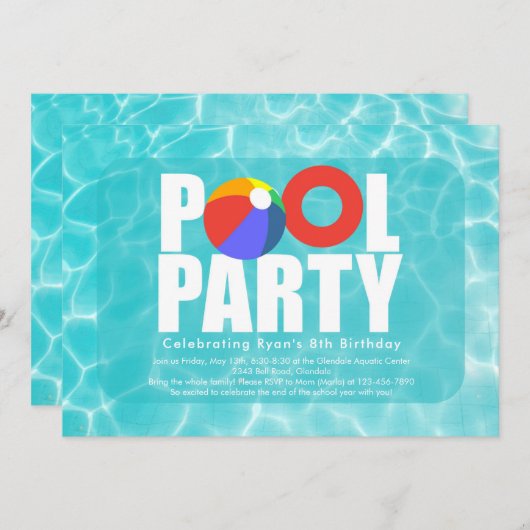 Birthday Pool Party Einladung (Vorne/Hinten)