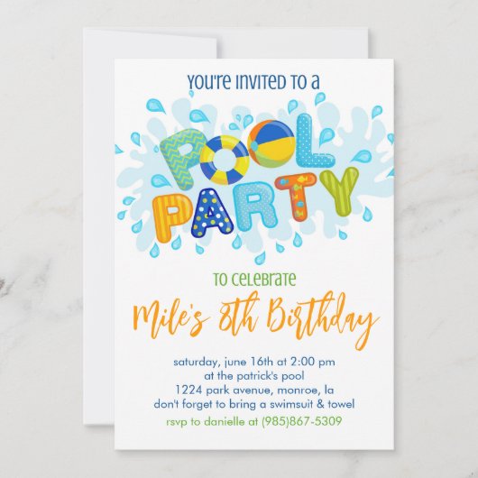 Birthday Pool Party Einladung (Vorderseite)