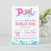 Birthday Pool Party Einladung Rosa (Stehend Vorderseite)