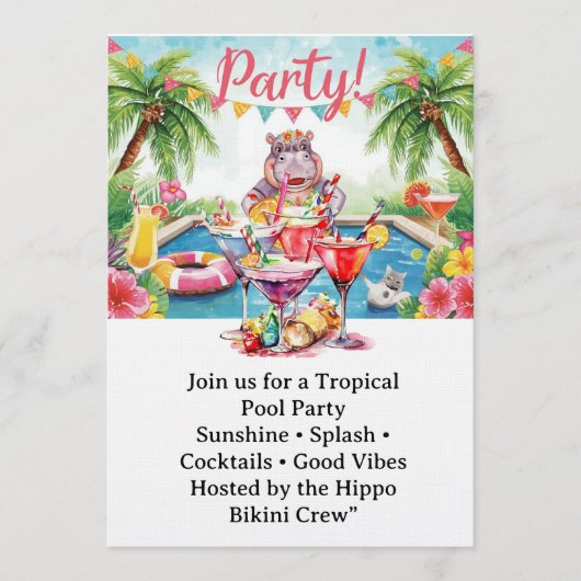 Birthday Pool party for Hippo lovers Einladung (Vorderseite)
