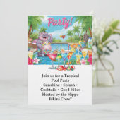 Birthday Pool party for Hippo lovers Einladung (Stehend Vorderseite)