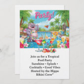 Birthday Pool party for Hippo lovers Einladung (Vorne/Hinten)