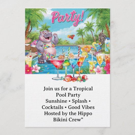 Birthday Pool party for Hippo lovers Einladung (Vorderseite)