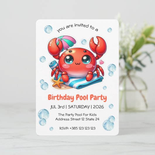 Birthday Pool Party Kindergeburtstag Einladung (Stehend Vorderseite)